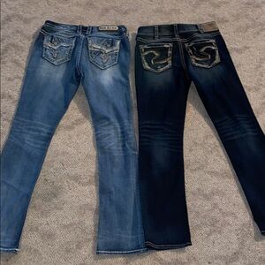 Women's Blue and Dark Blue Jeans